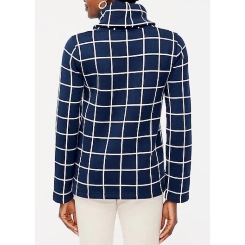 J. CREW • Blue/White Square Grid Windowpane Long Sleeve Turtleneck Sweater, L - Picture 2 of 15